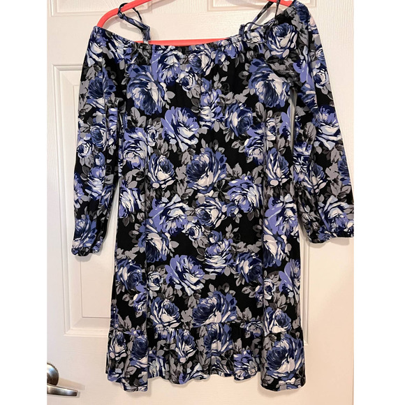 Children’s Place Blue Floral Girl's Off‎ the Shoulder Long Sleeve Dress Size XXL - Picture 1 of 4